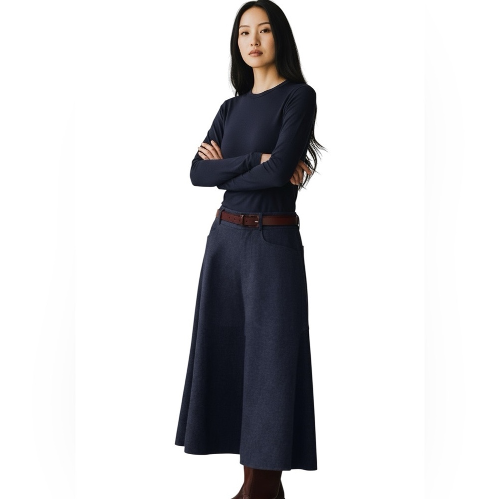 Peck & Peck Wool Flare Maxi Skirt Size 0 Navy Blue  Effortless Wool Elegance